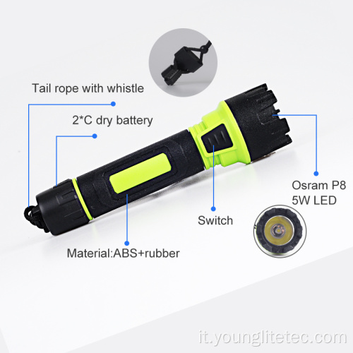 Torcia elettrica a LED impermeabile 3W con fischio della corda della coda